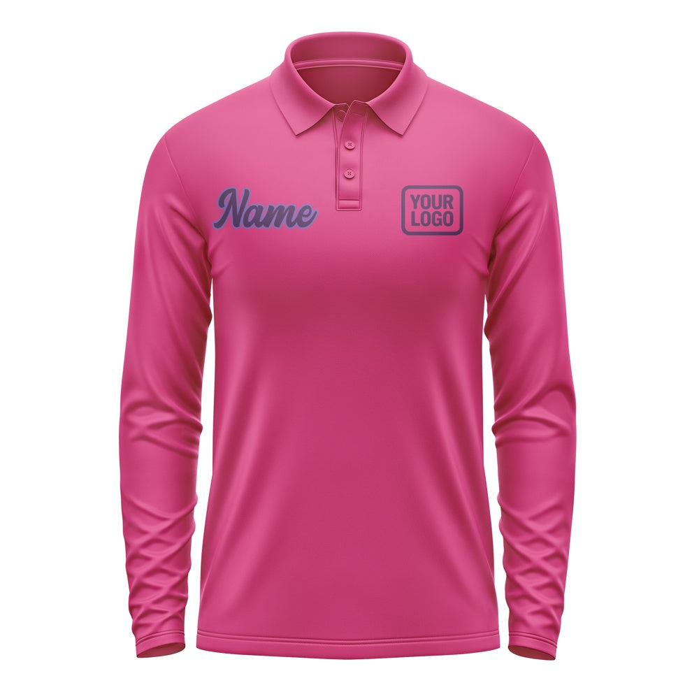 Custom Pink Purple Long Sleeve Polo Shirt