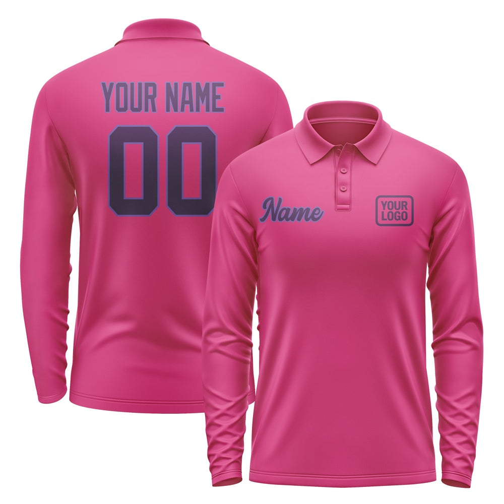 Custom Pink Purple Long Sleeve Polo Shirt