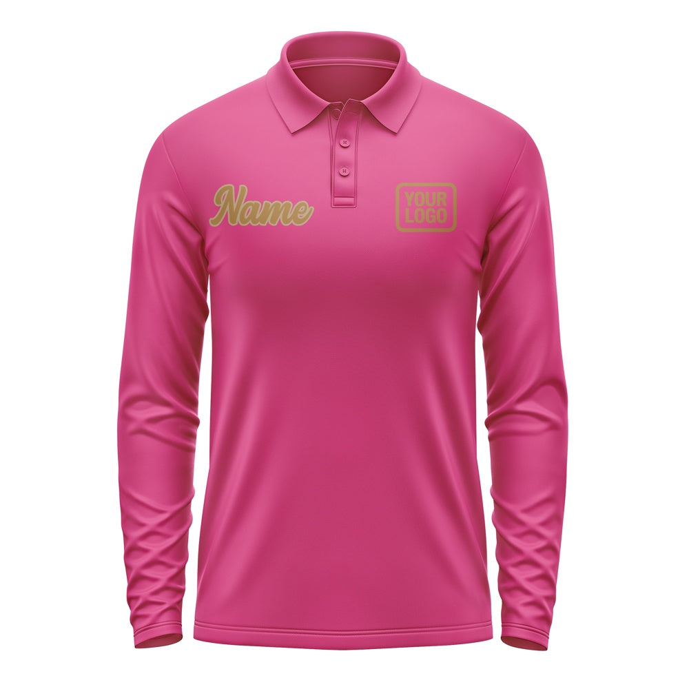 Custom Pink Khaki Long Sleeve Polo Shirt