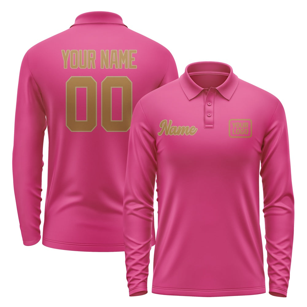 Custom Pink Khaki Long Sleeve Polo Shirt