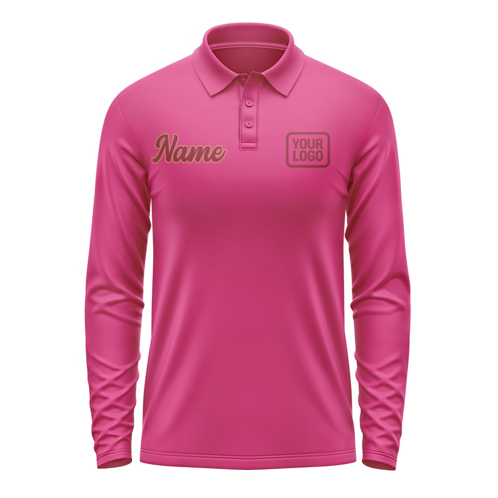 Custom Pink Crimson Red Long Sleeve Polo Shirt