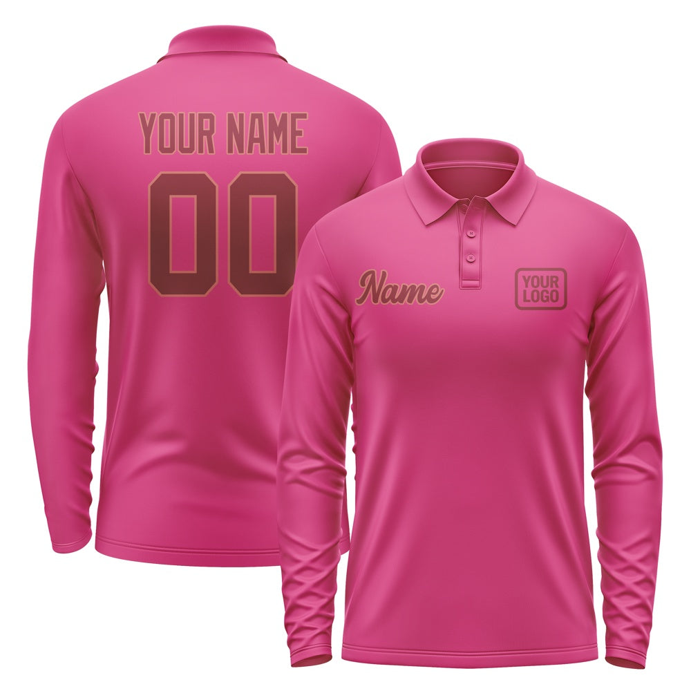 Custom Pink Crimson Red Long Sleeve Polo Shirt