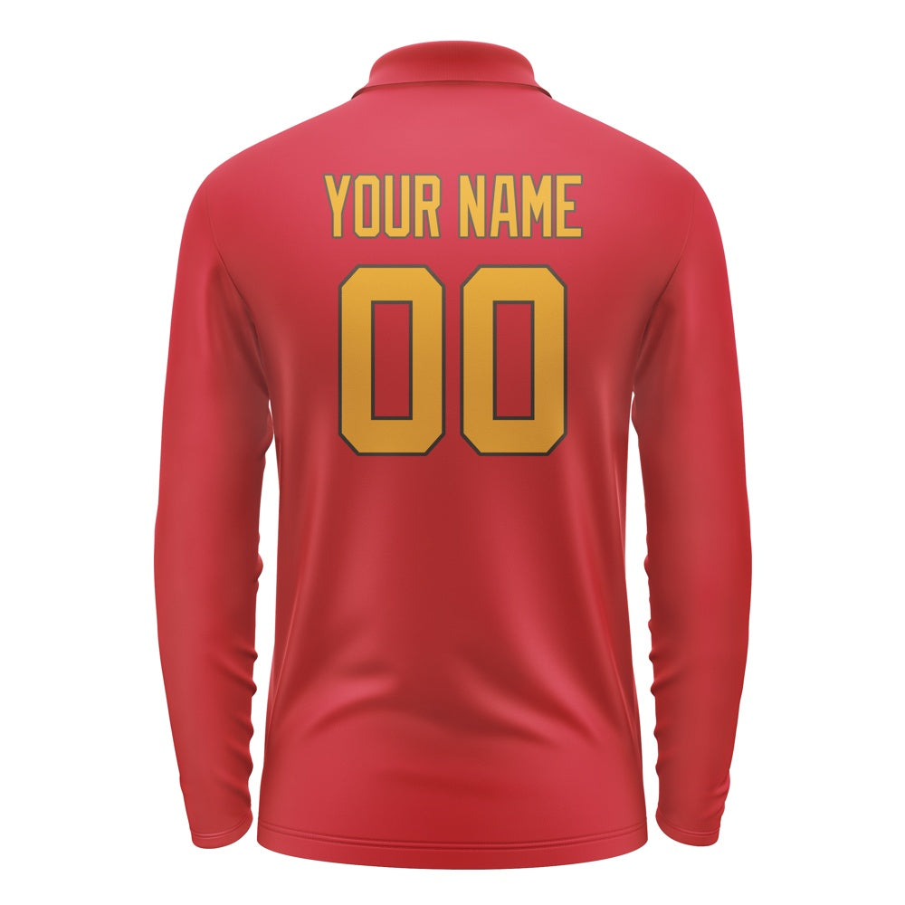 Custom Red Yellow Long Sleeve Polo Shirt