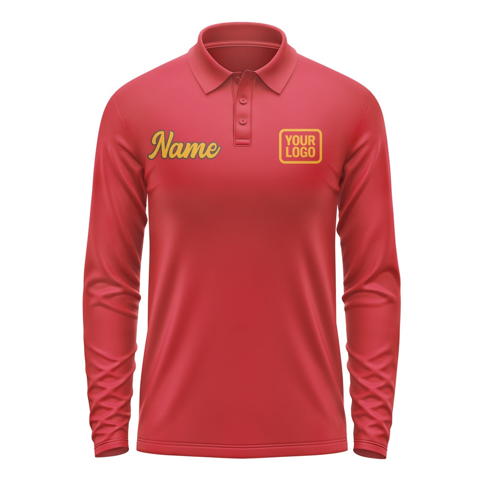 Custom Red Yellow Long Sleeve Polo Shirt