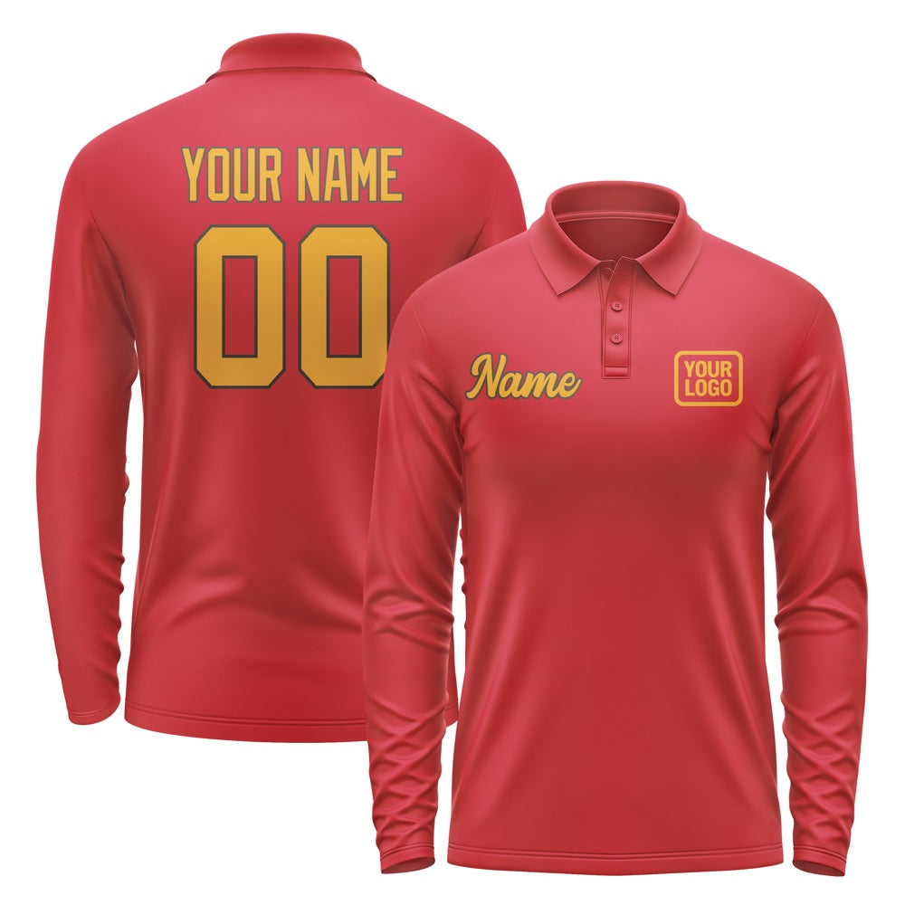 Custom Red Yellow Long Sleeve Polo Shirt