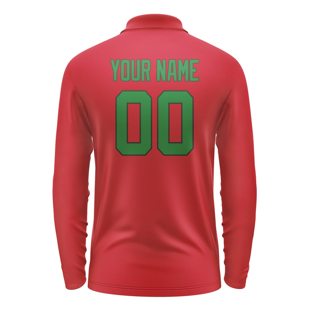 Custom Red Emerald Green Long Sleeve Polo Shirt