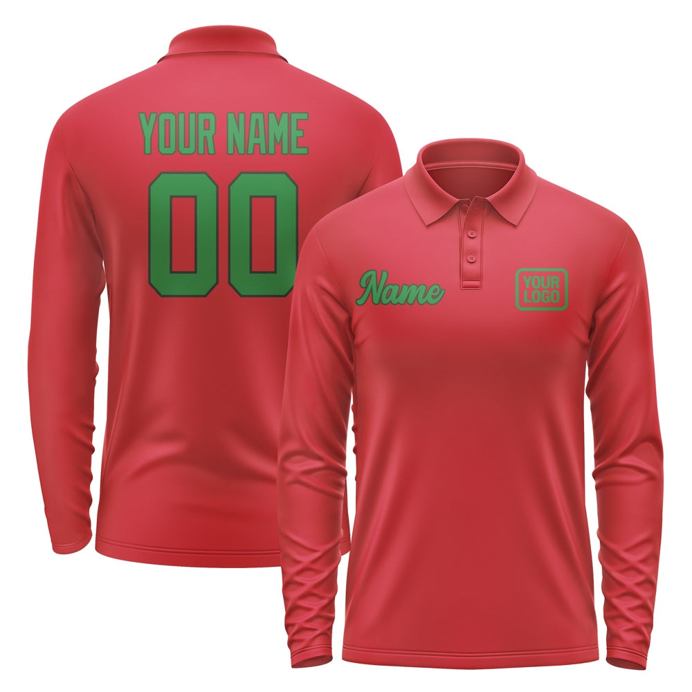 Custom Red Emerald Green Long Sleeve Polo Shirt