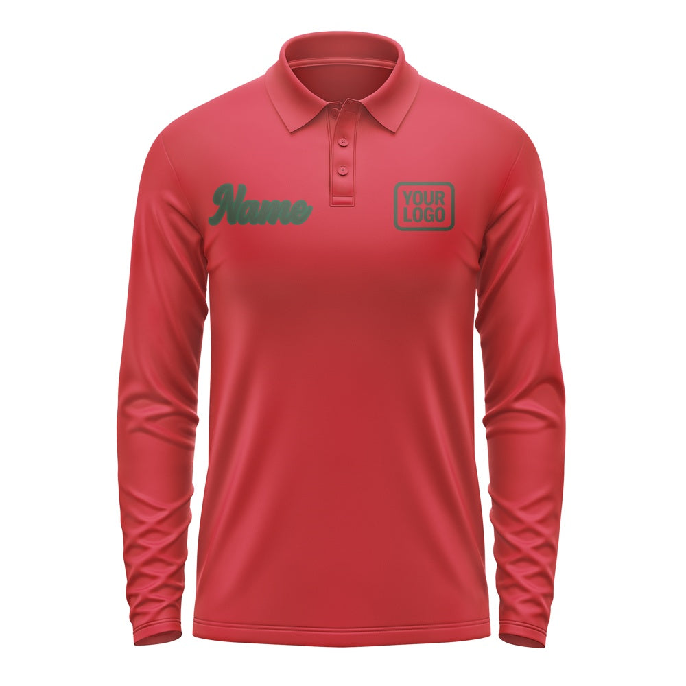 Custom Red Dark Green Long Sleeve Polo Shirt