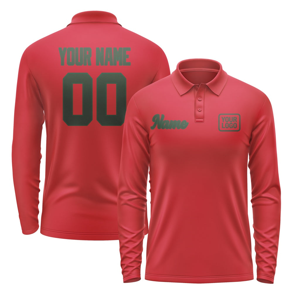 Custom Red Dark Green Long Sleeve Polo Shirt