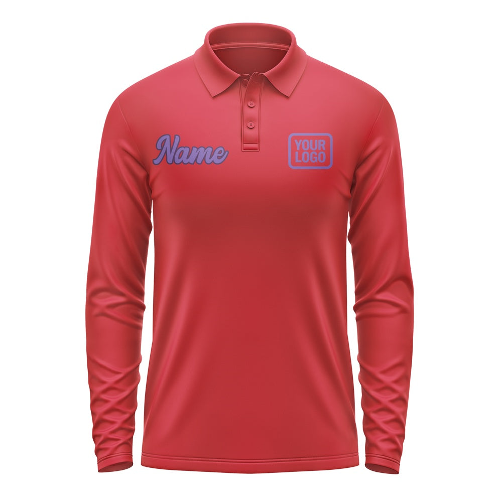 Custom Red Light Purple Long Sleeve Polo Shirt