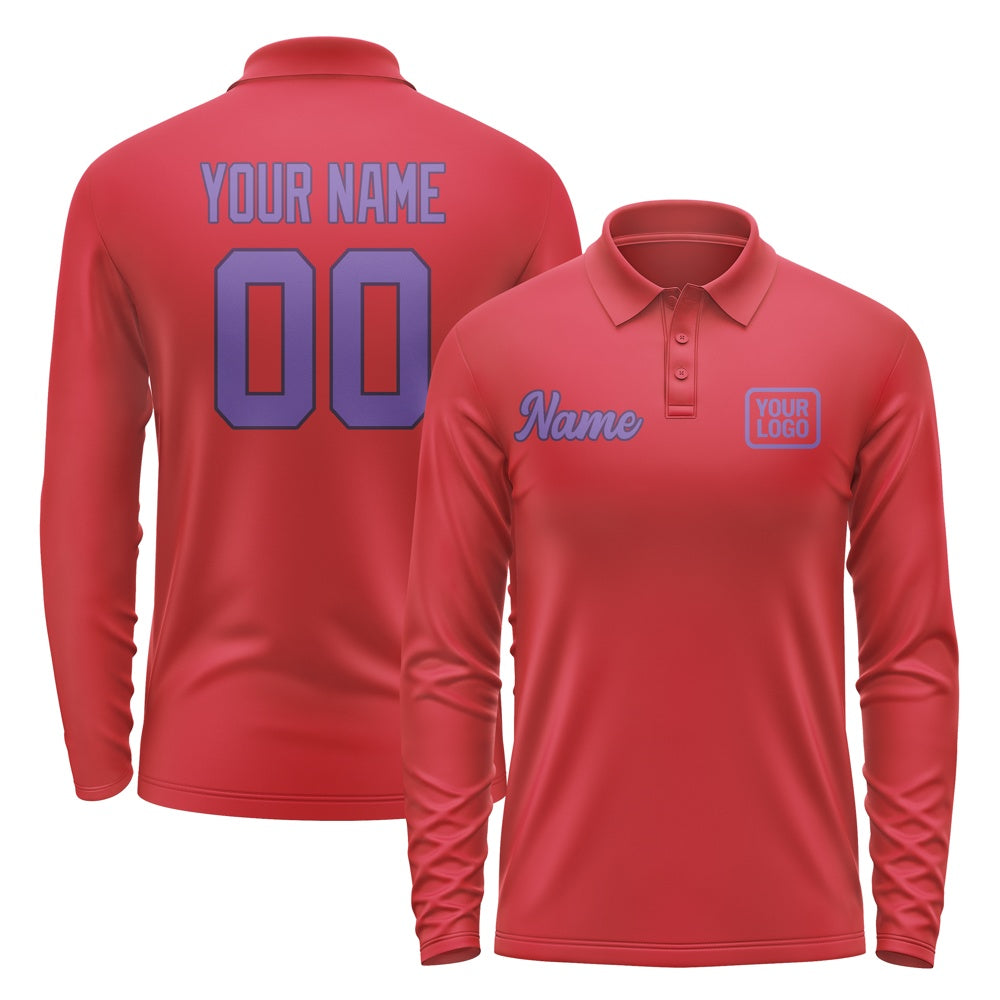 Custom Red Light Purple Long Sleeve Polo Shirt