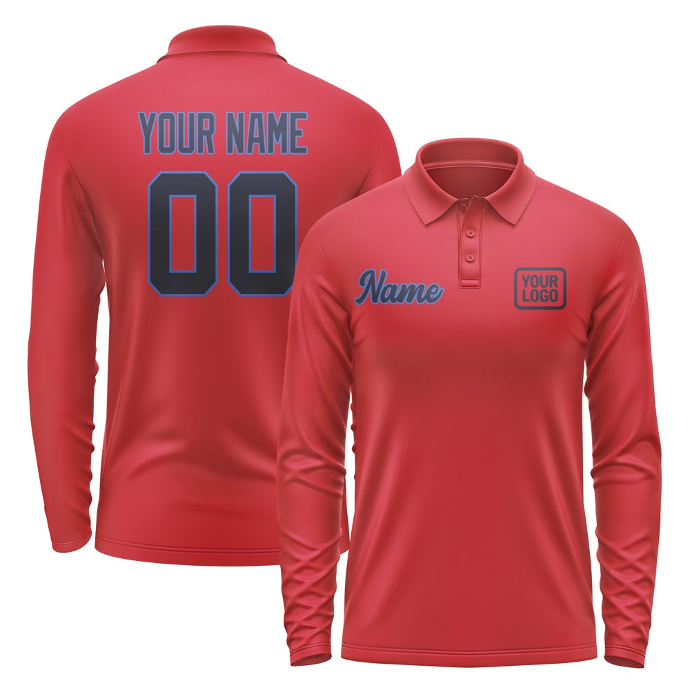 Custom Red Navy Long Sleeve Polo Shirt