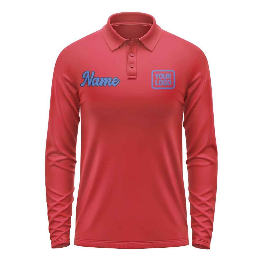 Custom Red Sky Blue Long Sleeve Polo Shirt
