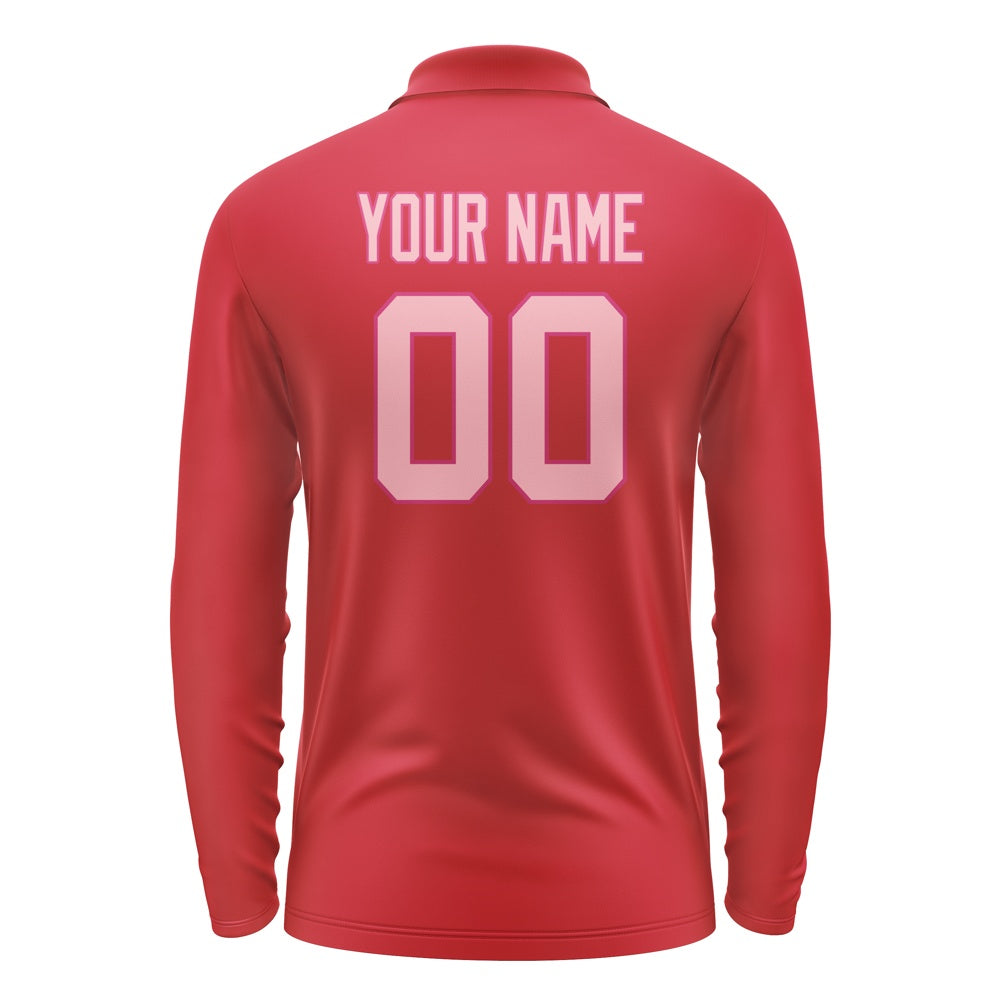Custom Red Light Pink Long Sleeve Polo Shirt