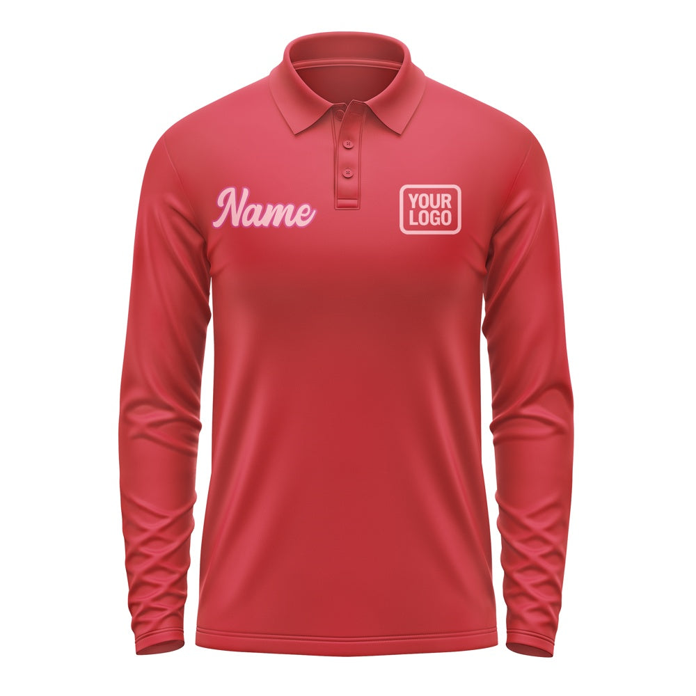 Custom Red Light Pink Long Sleeve Polo Shirt