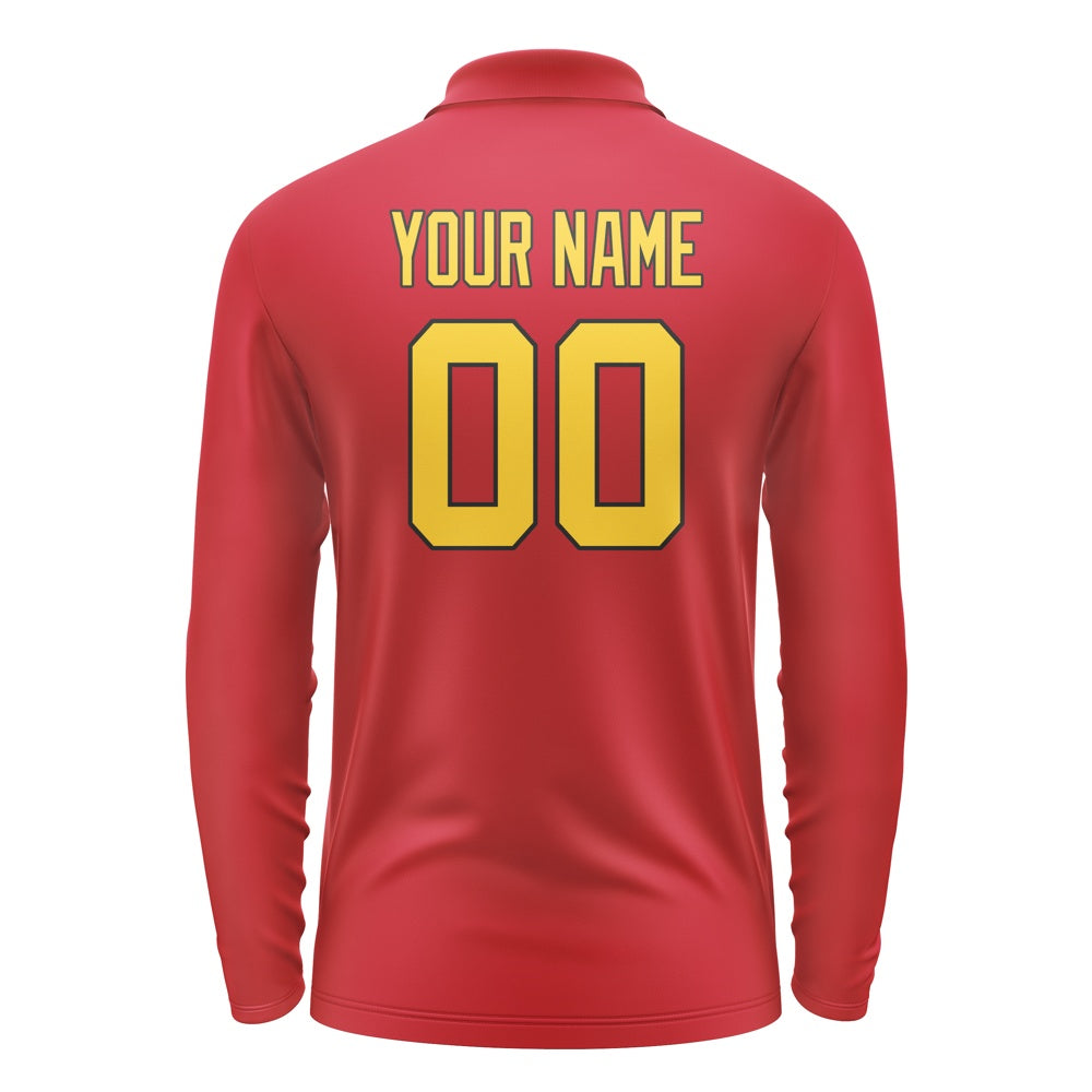Custom Red Gold Long Sleeve Polo Shirt