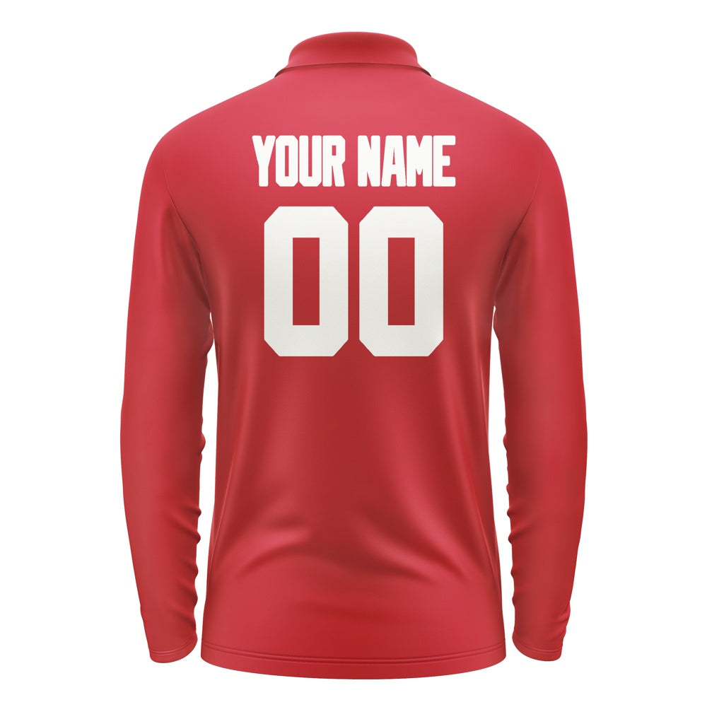 Custom Red White Long Sleeve Polo Shirt