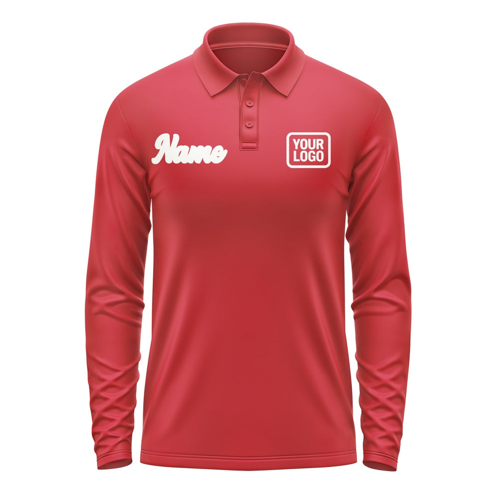 Custom Red White Long Sleeve Polo Shirt