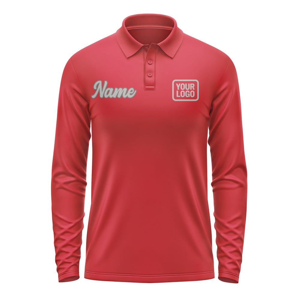 Custom Red Gray Long Sleeve Polo Shirt