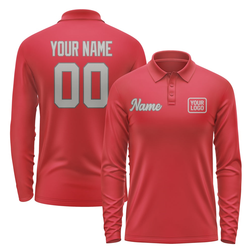 Custom Red Gray Long Sleeve Polo Shirt