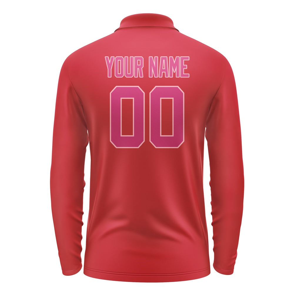 Custom Red Pink Long Sleeve Polo Shirt