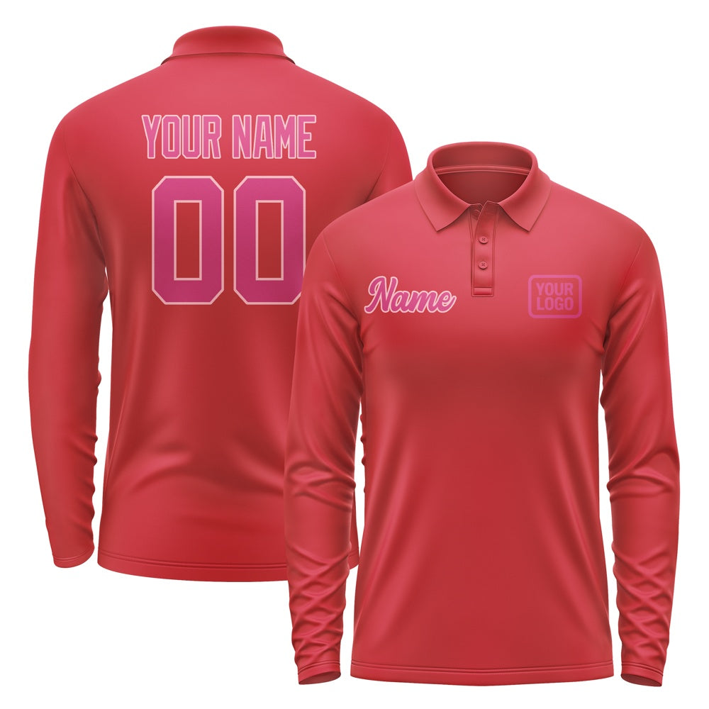Custom Red Pink Long Sleeve Polo Shirt