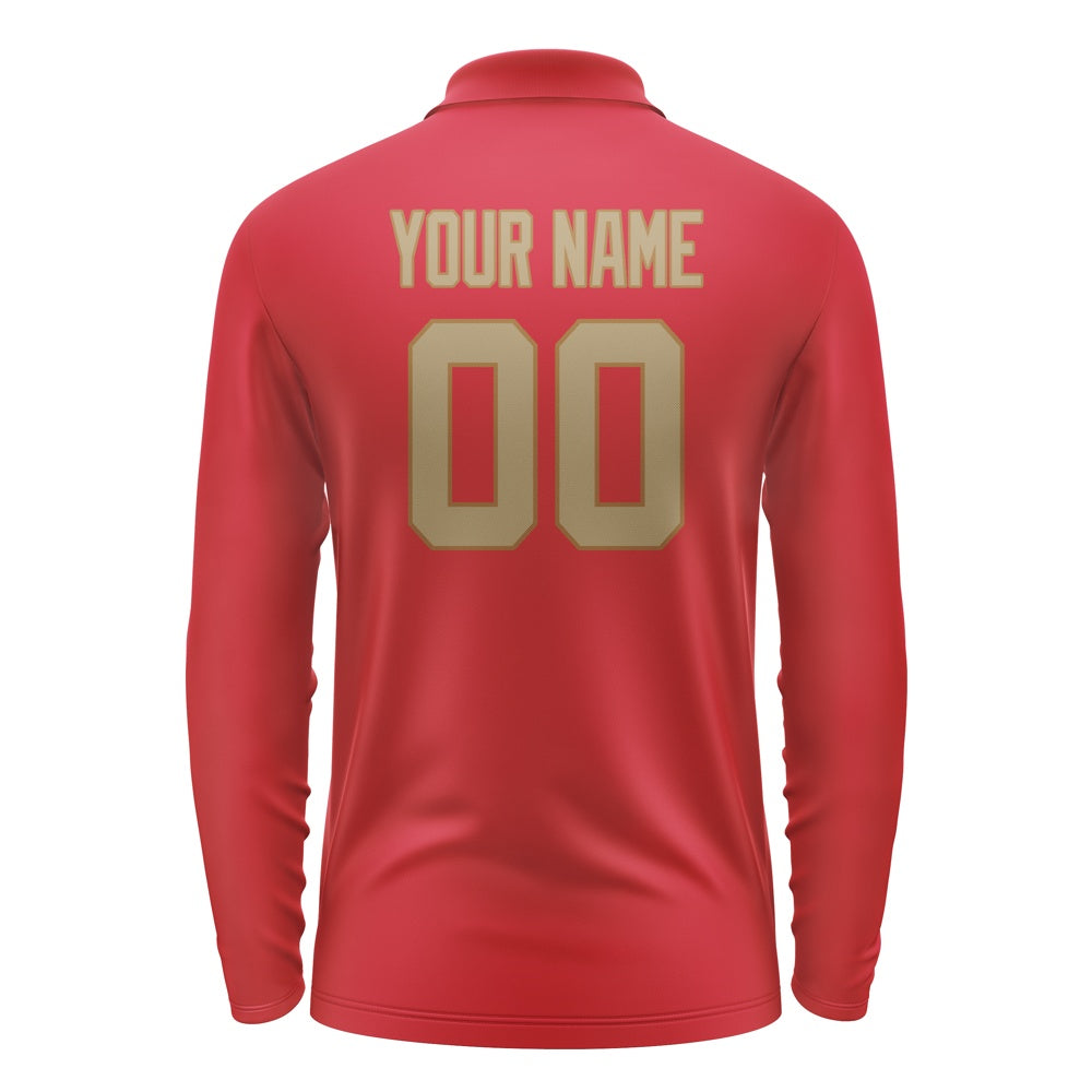 Custom Red Light Khaki Long Sleeve Polo Shirt