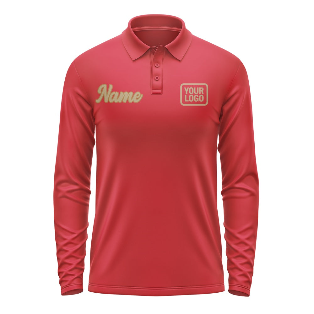 Custom Red Light Khaki Long Sleeve Polo Shirt