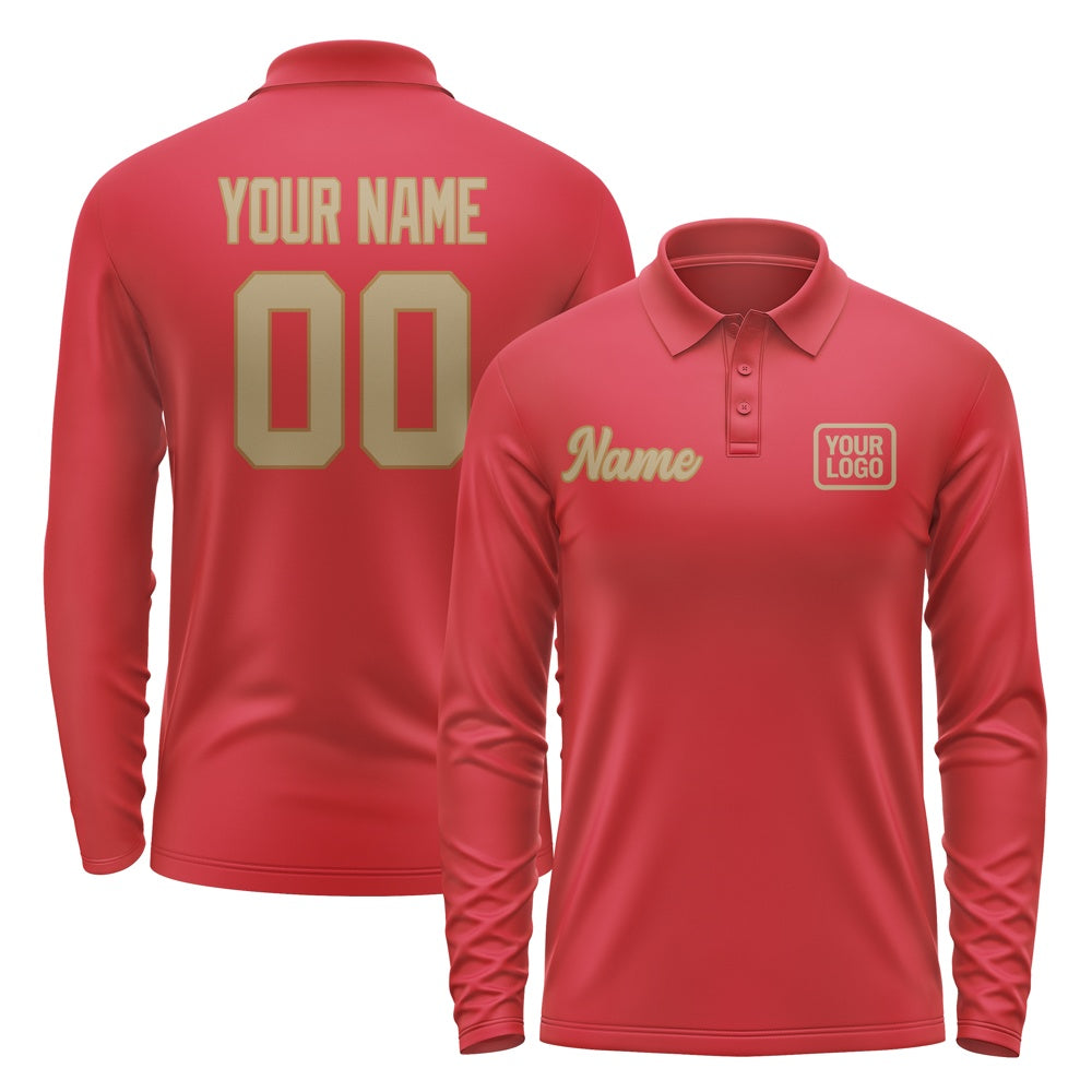 Custom Red Light Khaki Long Sleeve Polo Shirt
