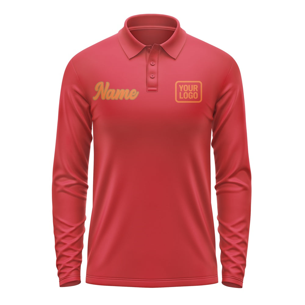 Custom Red Orange Long Sleeve Polo Shirt
