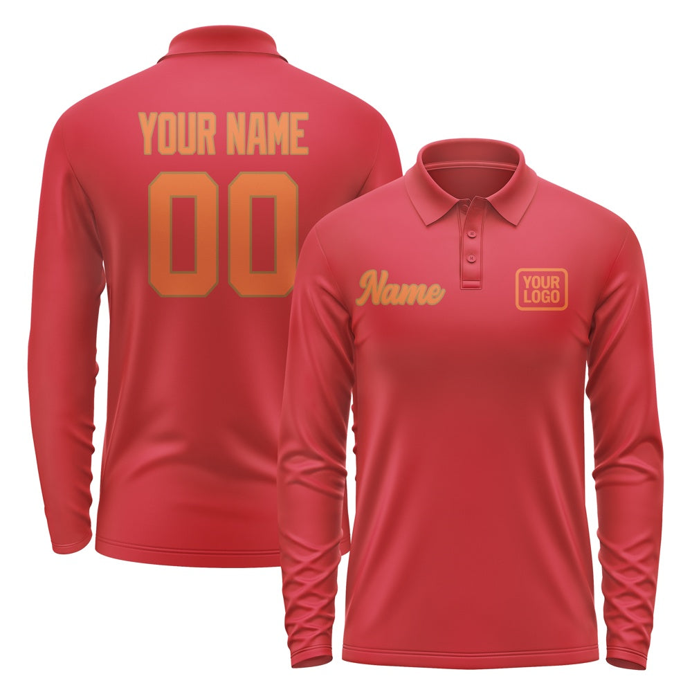 Custom Red Orange Long Sleeve Polo Shirt