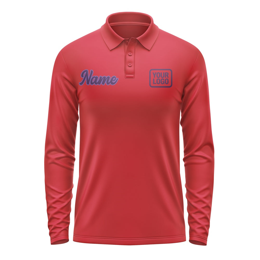 Custom Red Purple Long Sleeve Polo Shirt