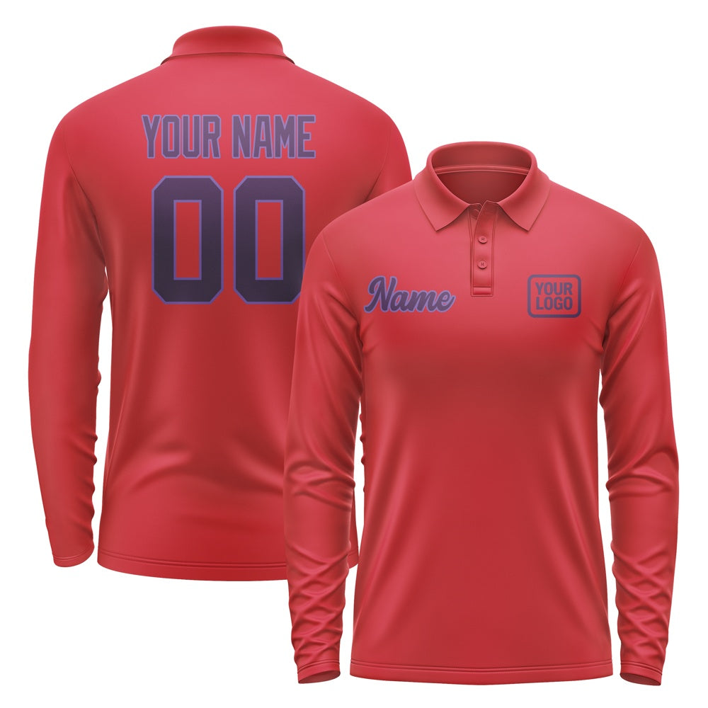 Custom Red Purple Long Sleeve Polo Shirt