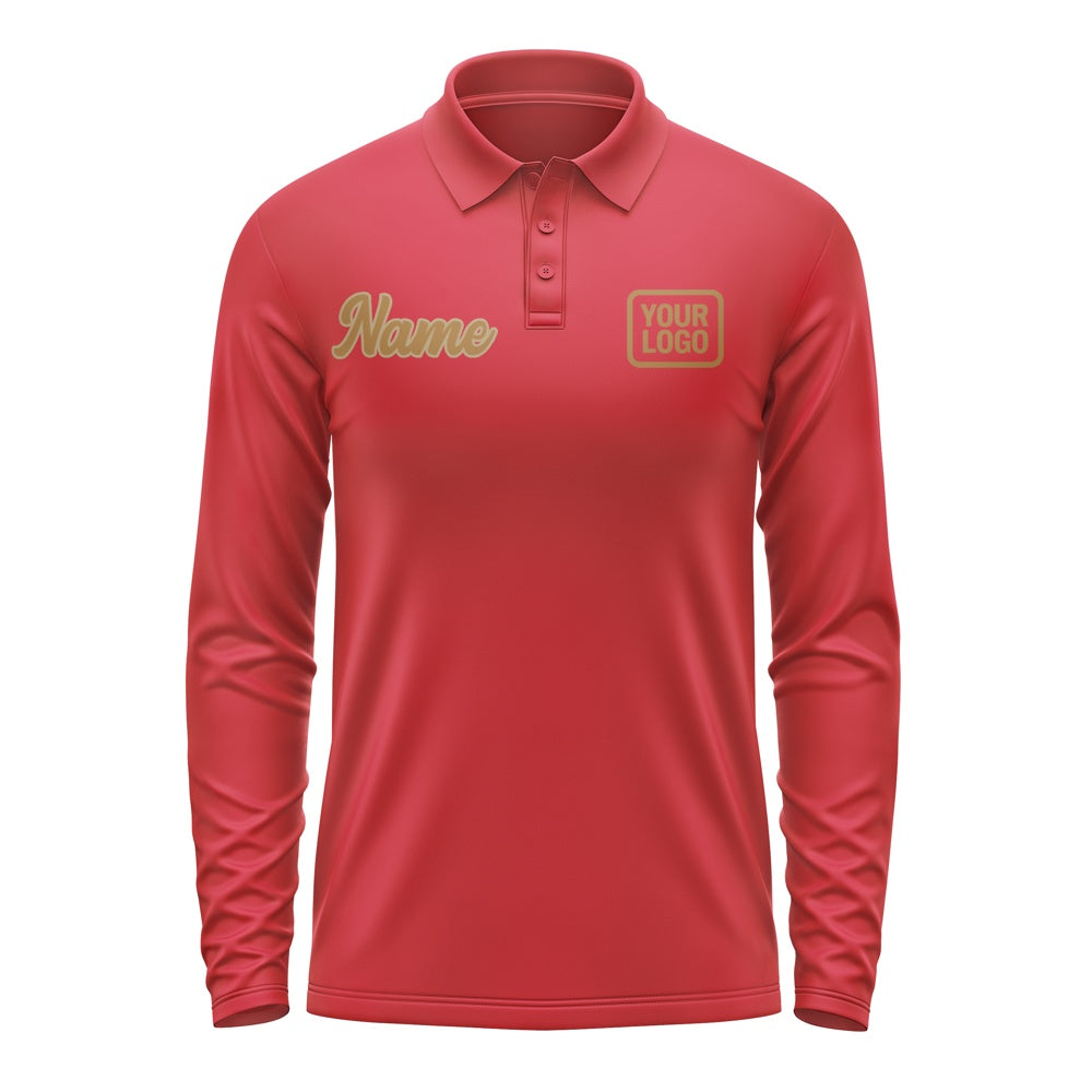 Custom Red Khaki Long Sleeve Polo Shirt