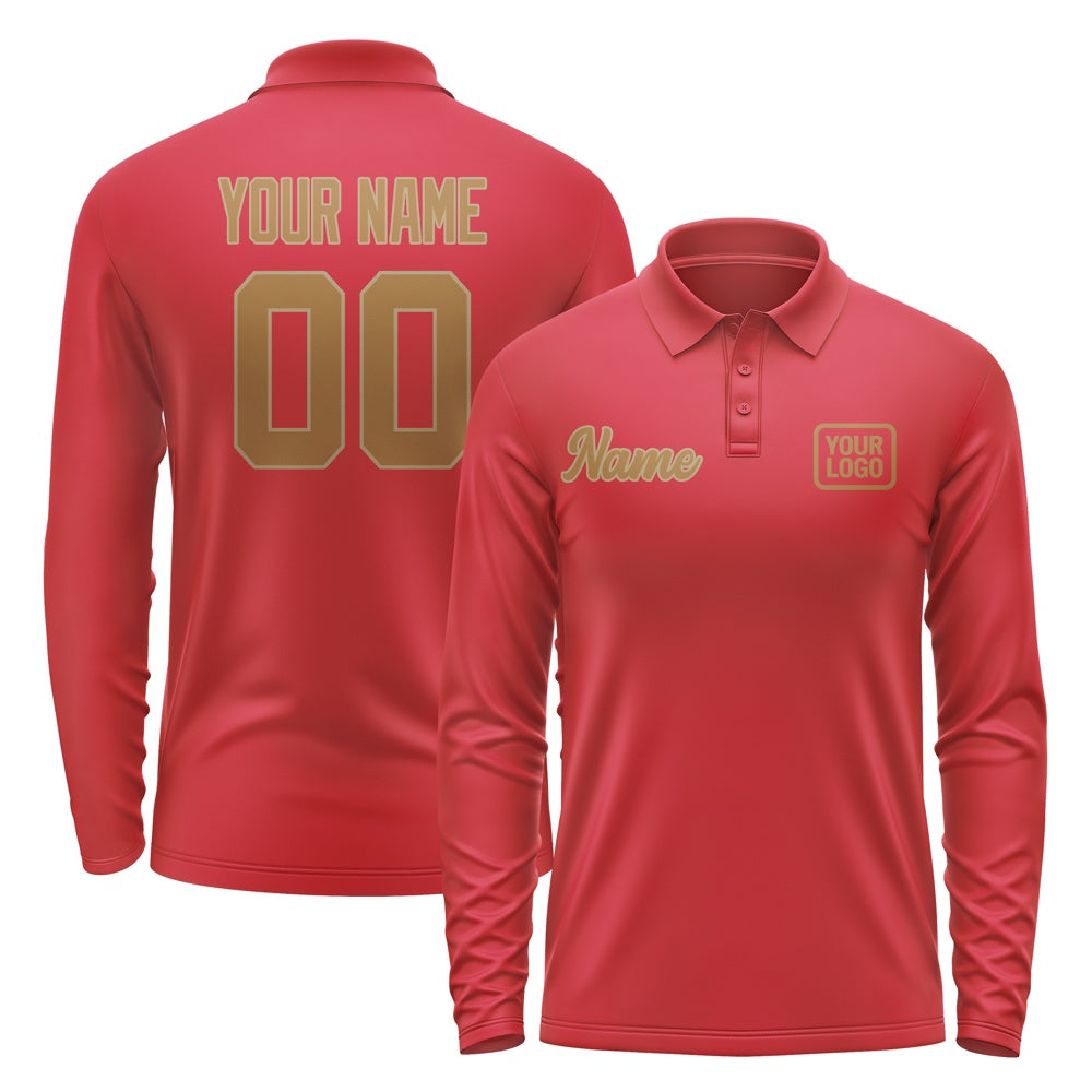 Custom Red Khaki Long Sleeve Polo Shirt