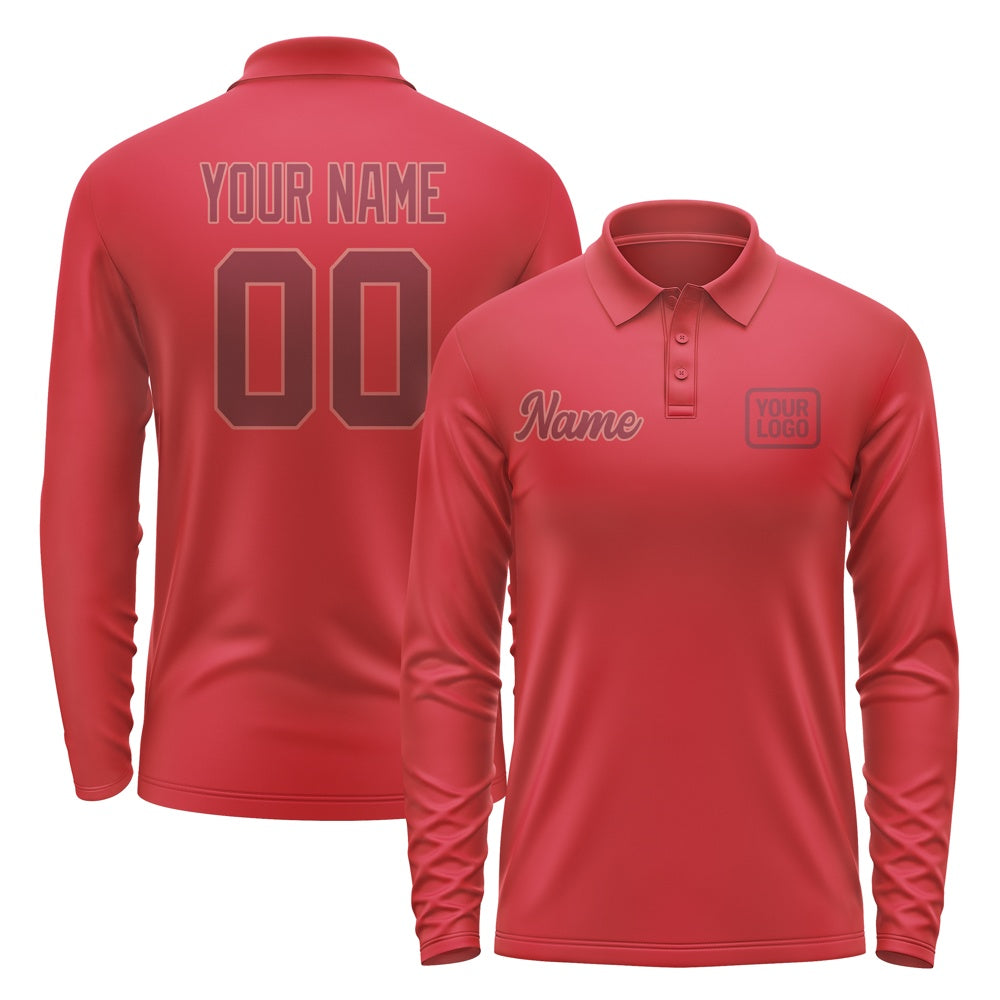 Custom Red Crimson Red Long Sleeve Polo Shirt