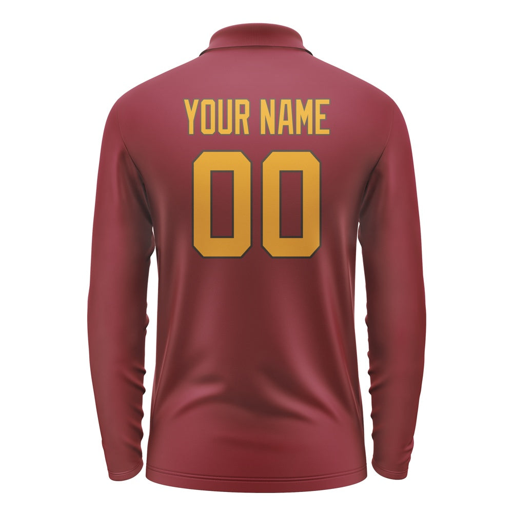 Custom Crimson Red Yellow Long Sleeve Polo Shirt