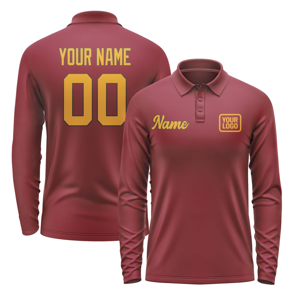 Custom Crimson Red Yellow Long Sleeve Polo Shirt