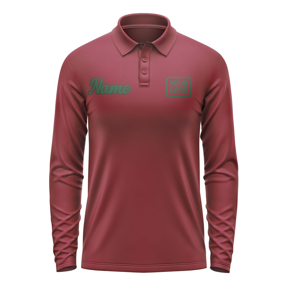 Custom Crimson Red Green Long Sleeve Polo Shirt