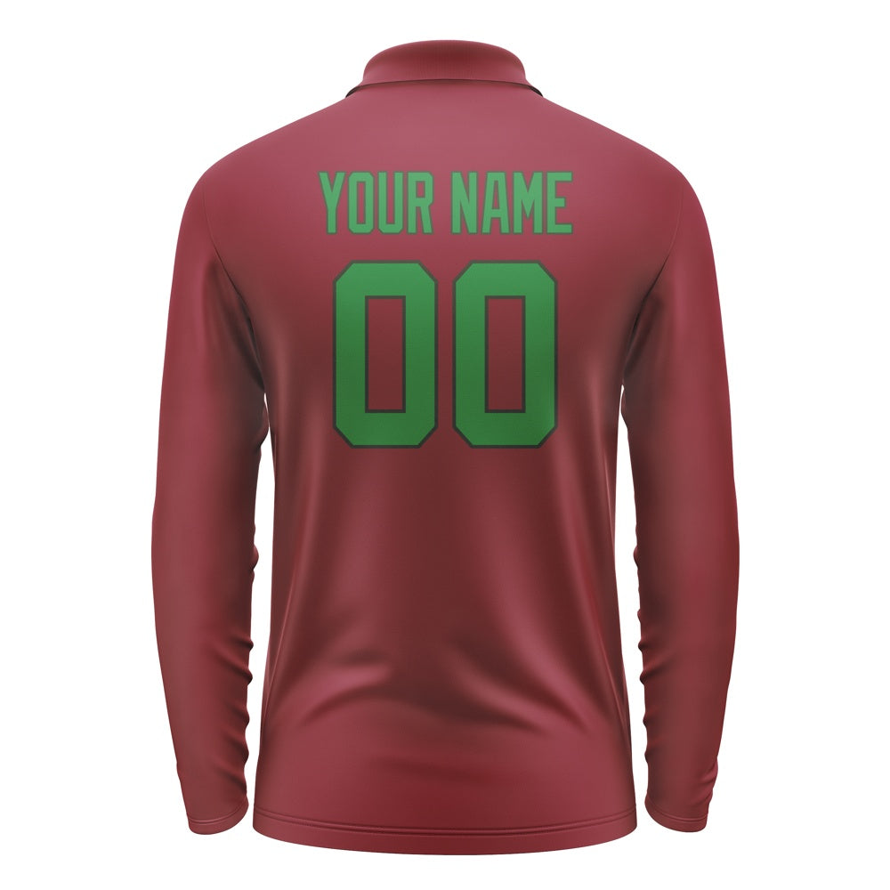 Custom Crimson Red Emerald Green Long Sleeve Polo Shirt