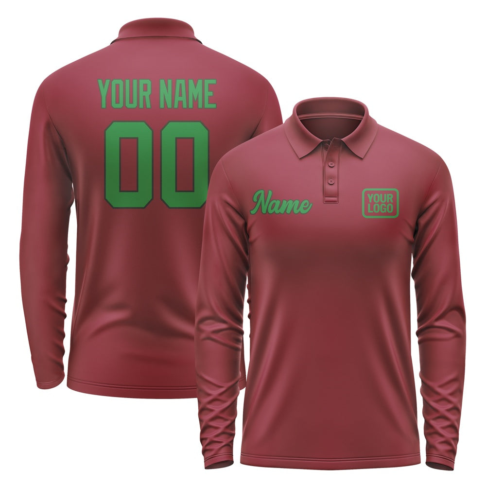 Custom Crimson Red Emerald Green Long Sleeve Polo Shirt