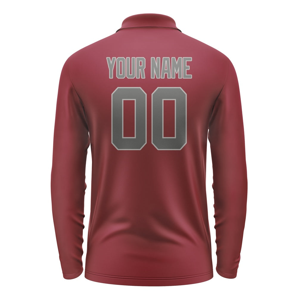 Custom Crimson Red Dark Grey Long Sleeve Polo Shirt