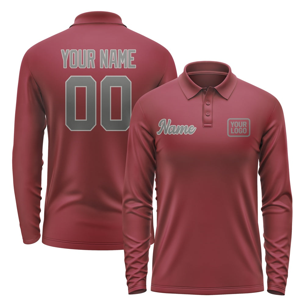 Custom Crimson Red Dark Grey Long Sleeve Polo Shirt