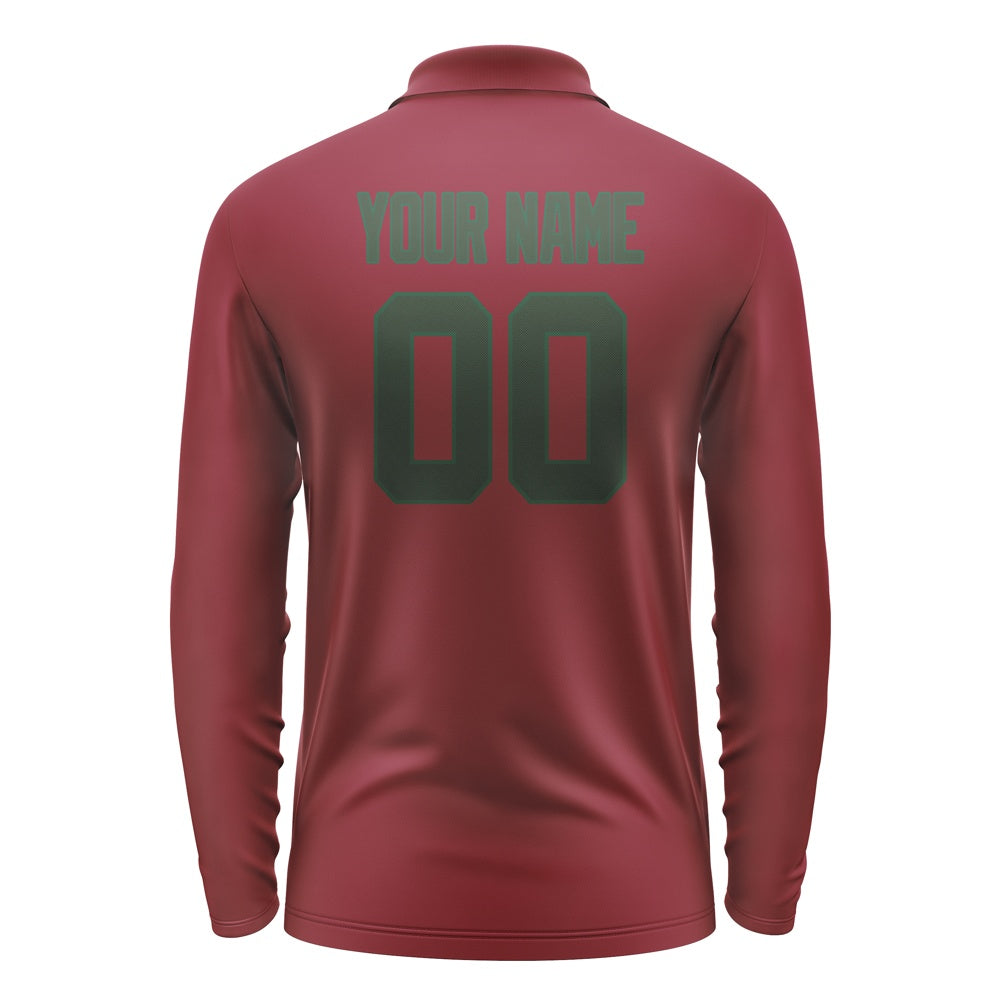 Custom Crimson Red Dark Green Long Sleeve Polo Shirt