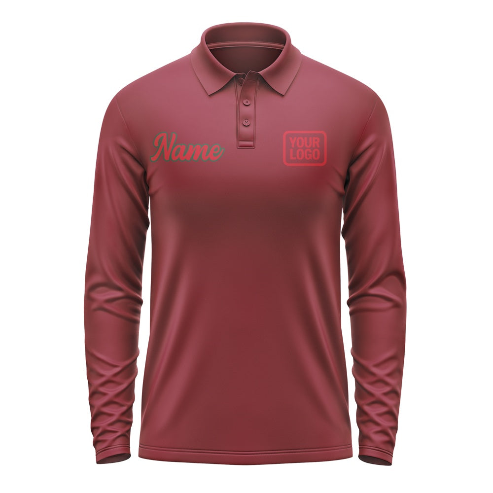 Custom Crimson Red Red Long Sleeve Polo Shirt