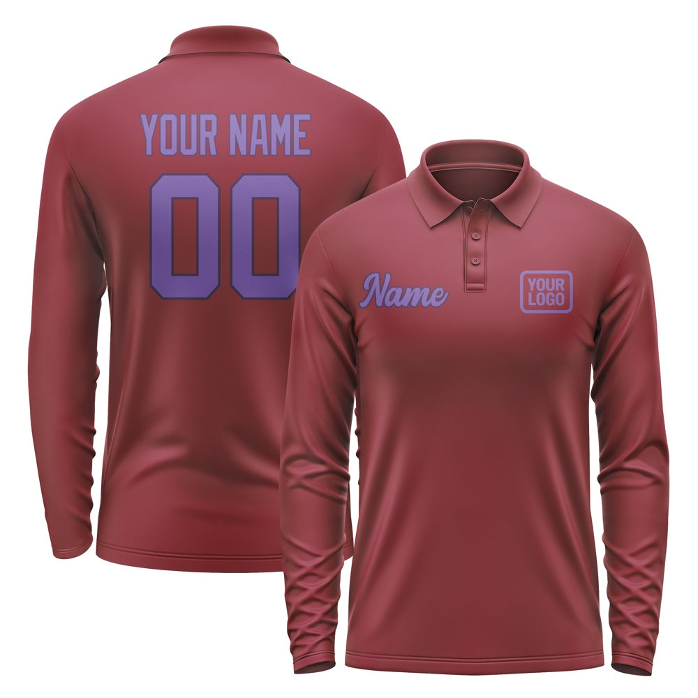 Custom Crimson Red Light Purple Long Sleeve Polo Shirt