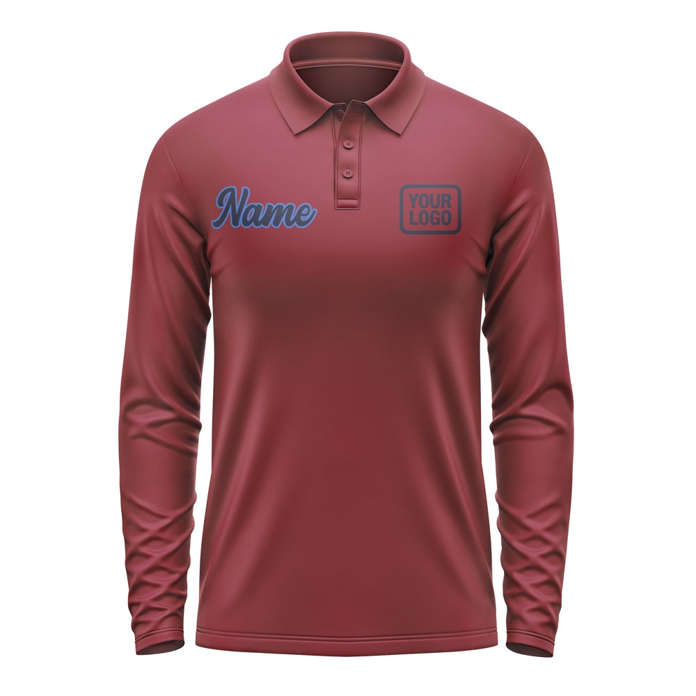 Custom Crimson Red Navy Long Sleeve Polo Shirt
