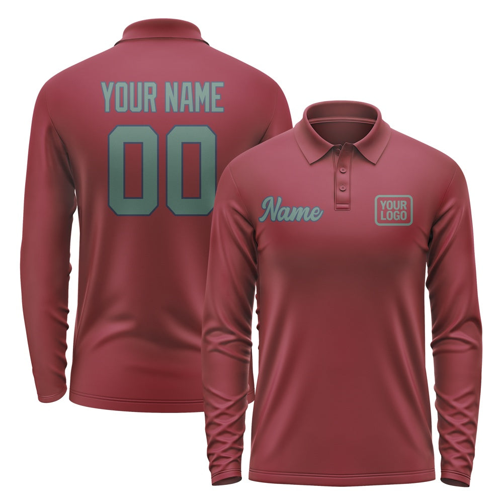 Custom Crimson Red Blue Green Long Sleeve Polo Shirt