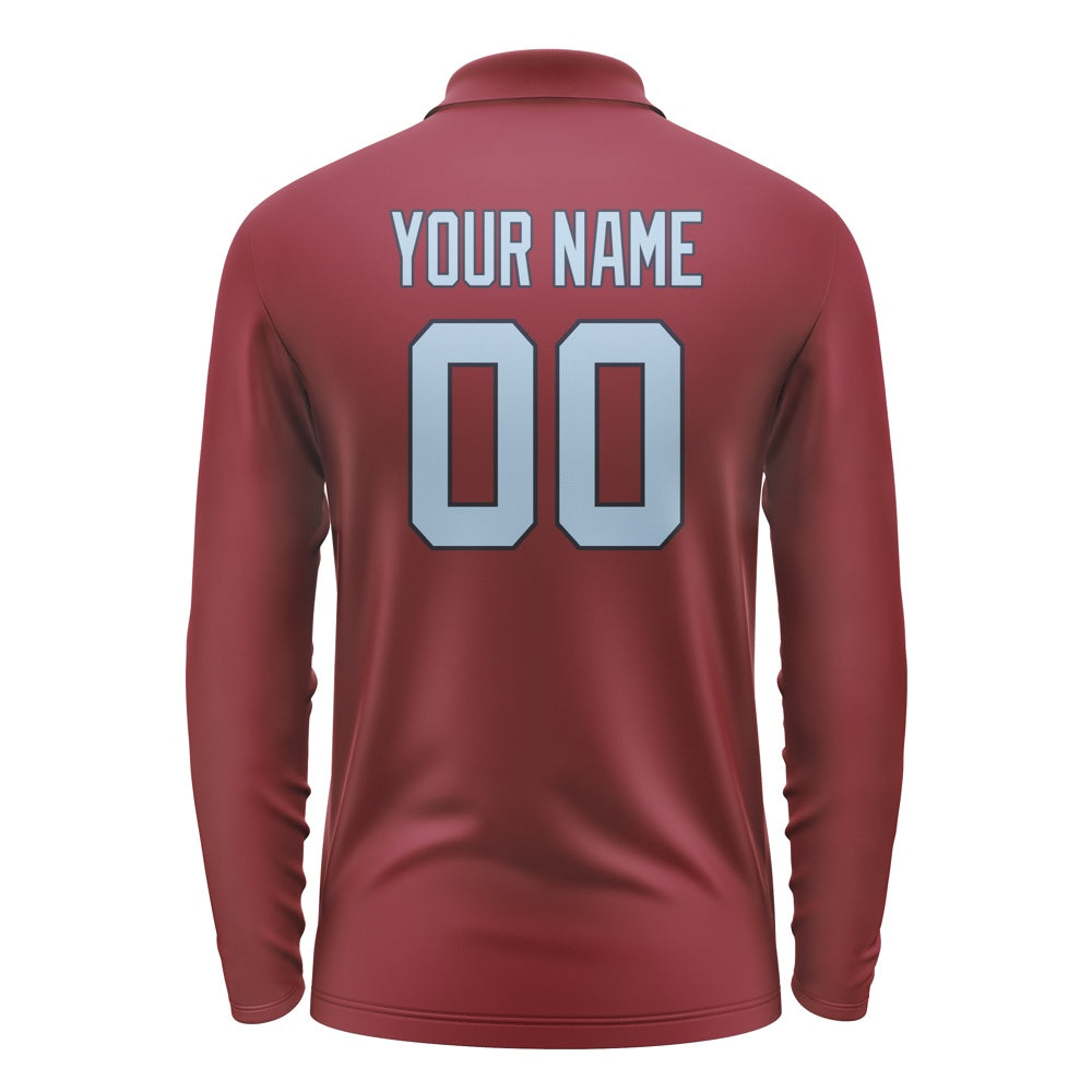 Custom Crimson Red Light Blue Long Sleeve Polo Shirt