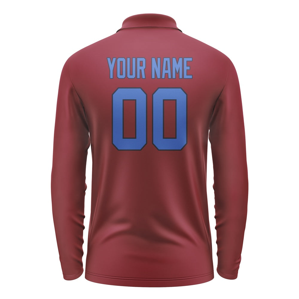 Custom Crimson Red Sky Blue Long Sleeve Polo Shirt